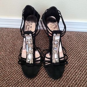 Black jeweled heels